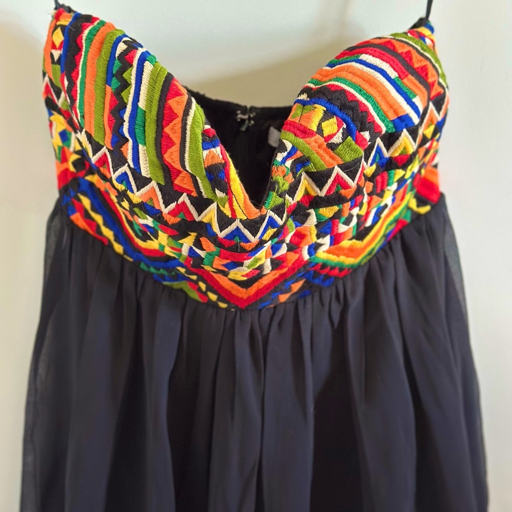 Colorful Embroidered Strapless Dress